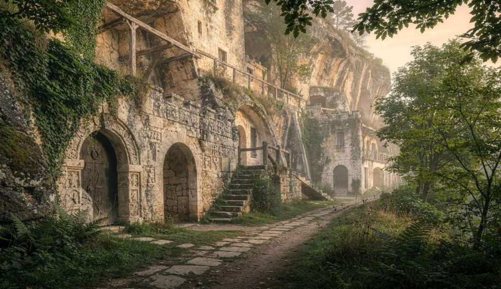 Construit à même la roche, ce lieu troglodytique est l’une des merveilles médiévales les plus fascinantes de France